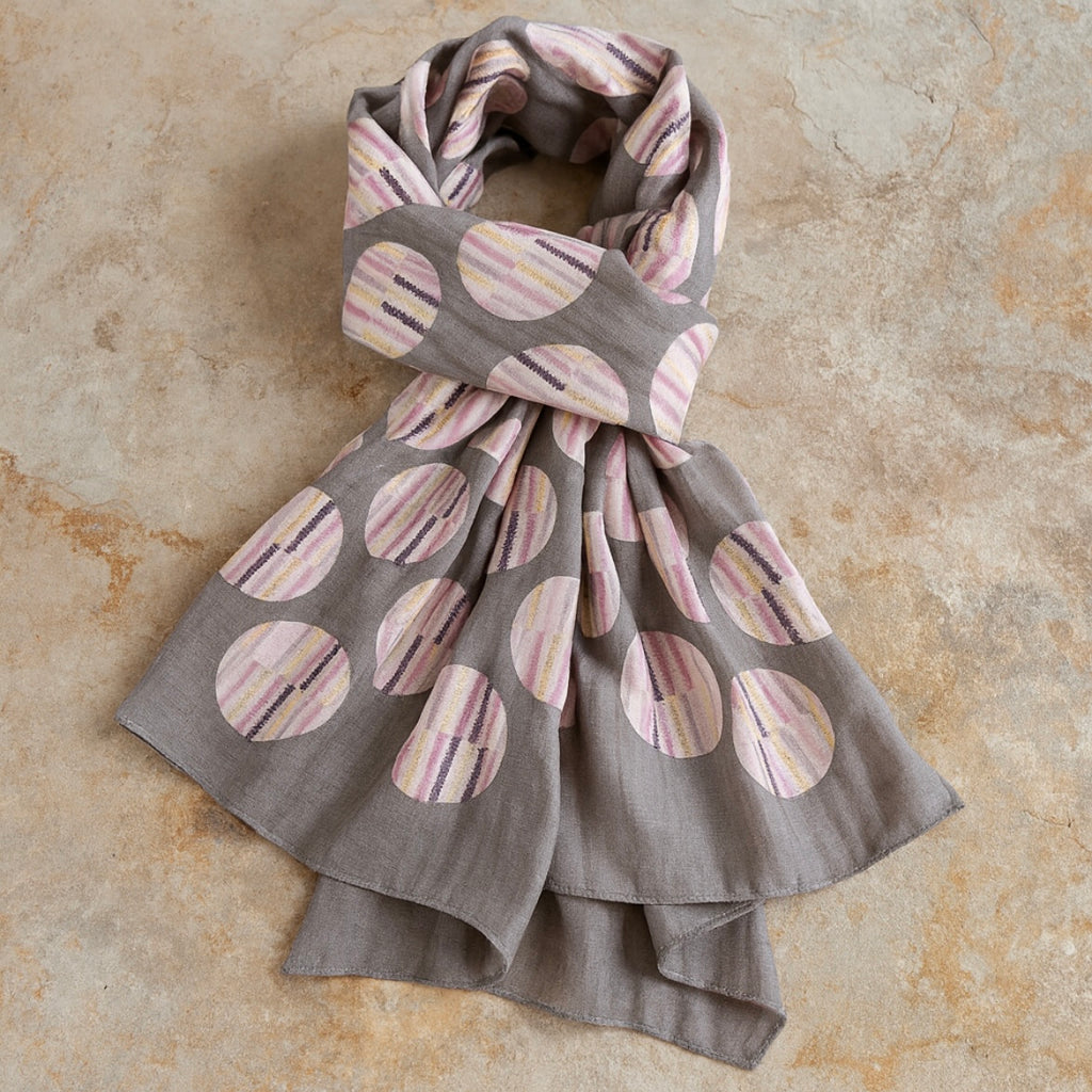 Grey Circle Pattern Lightweight Scarf