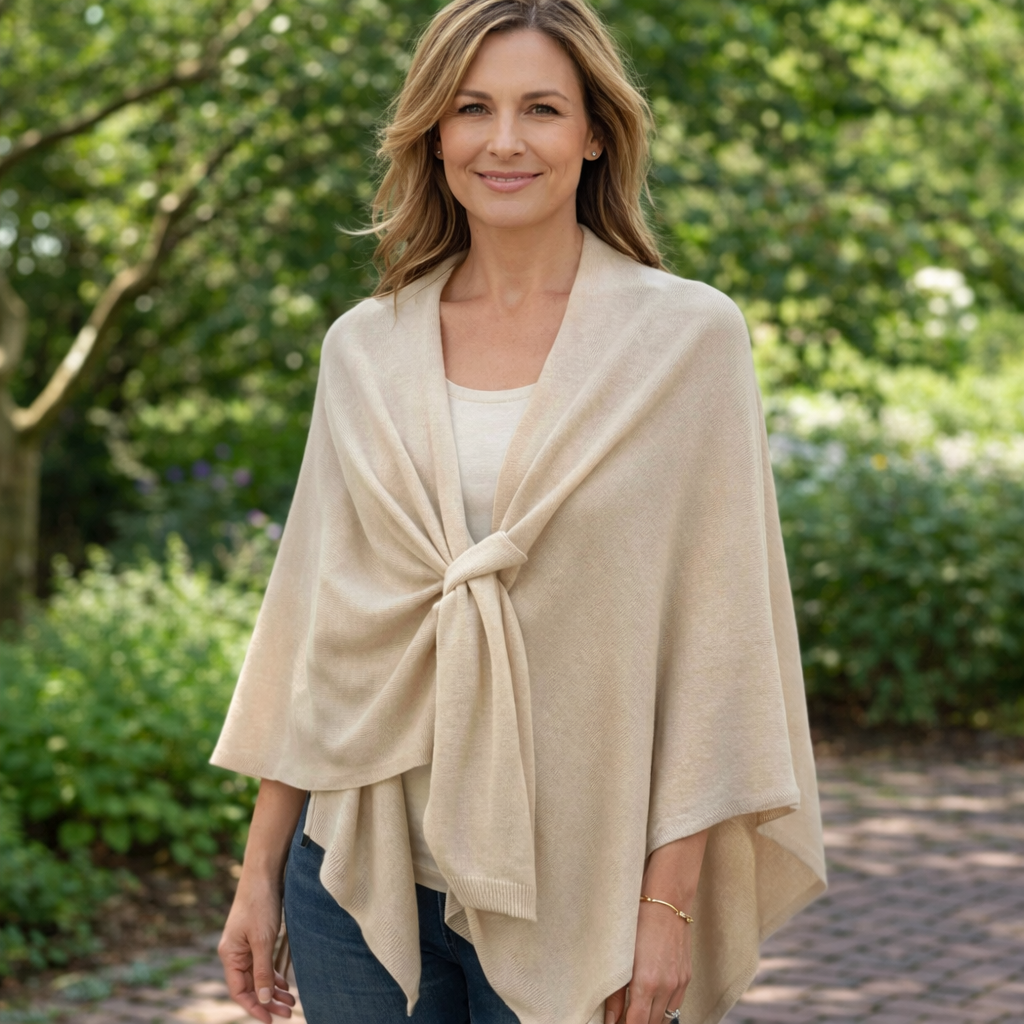 Soft Knit Wool Blend Pull Through Poncho