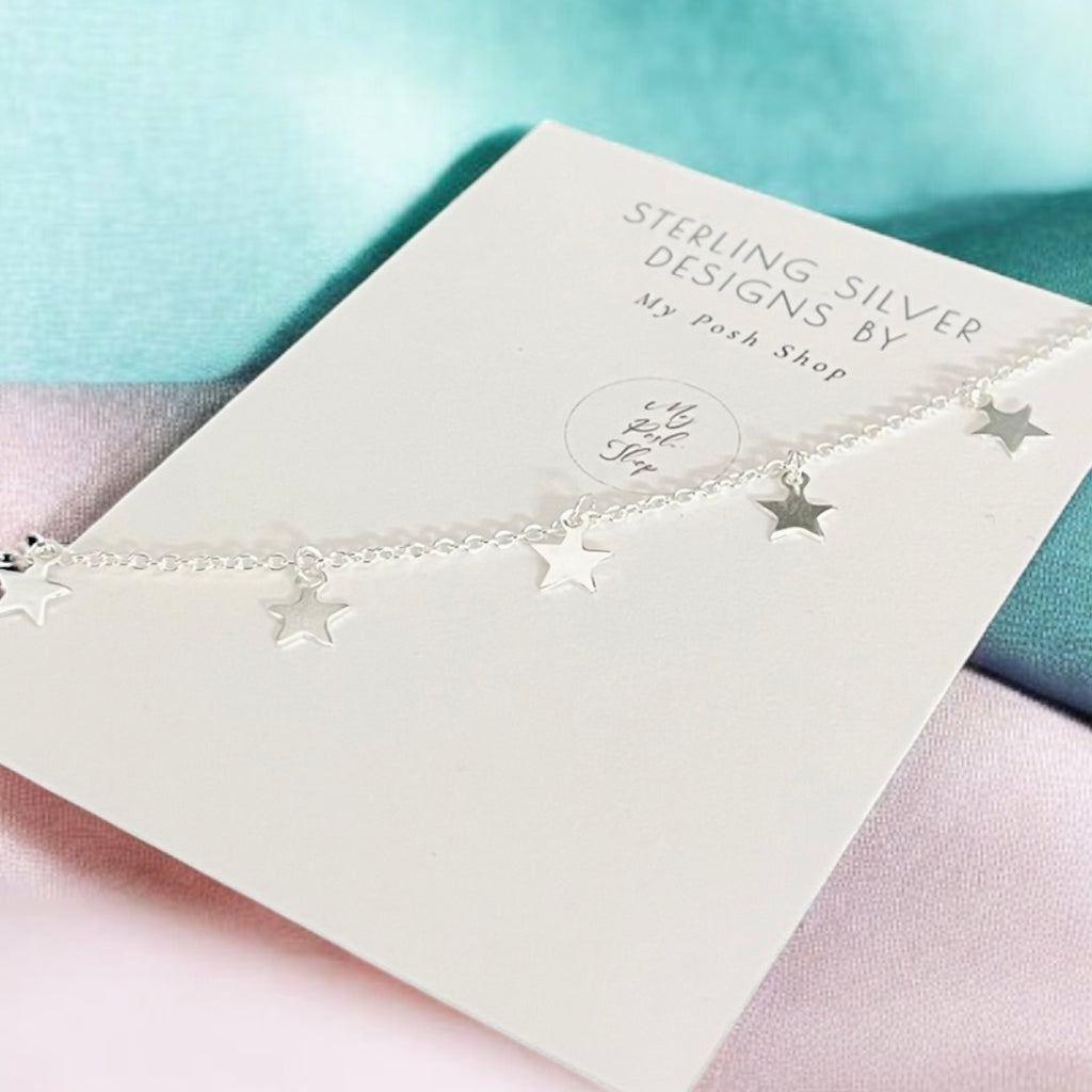 50th Birthday Sterling Silver Five Star Charm Bracelet
