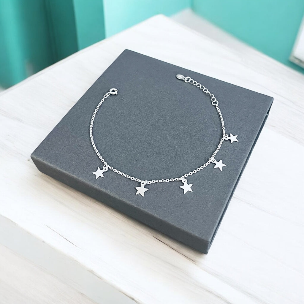 50th Birthday Sterling Silver Five Star Charm Bracelet