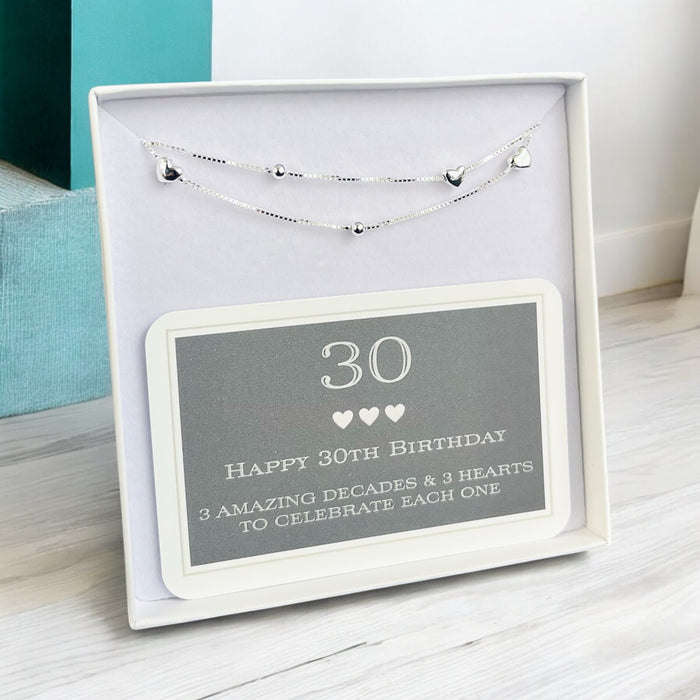 30th Birthday Sterling Silver Heart Bracelet