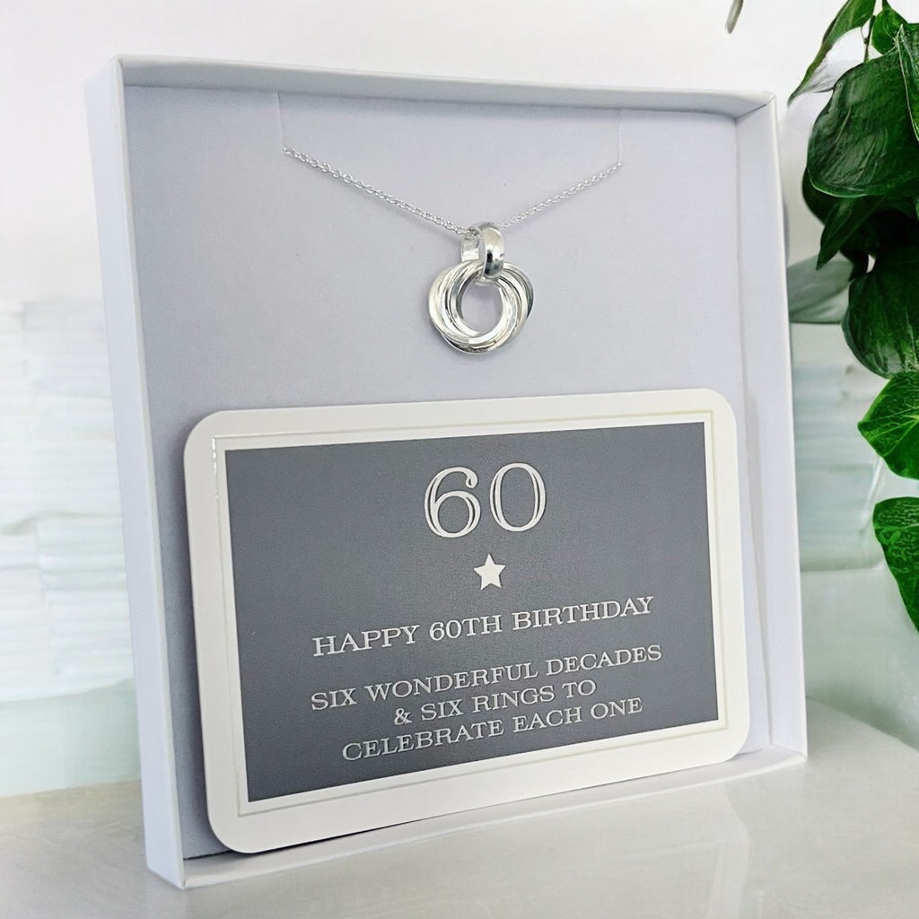 60th Birthday Sterling Silver Ring Necklace