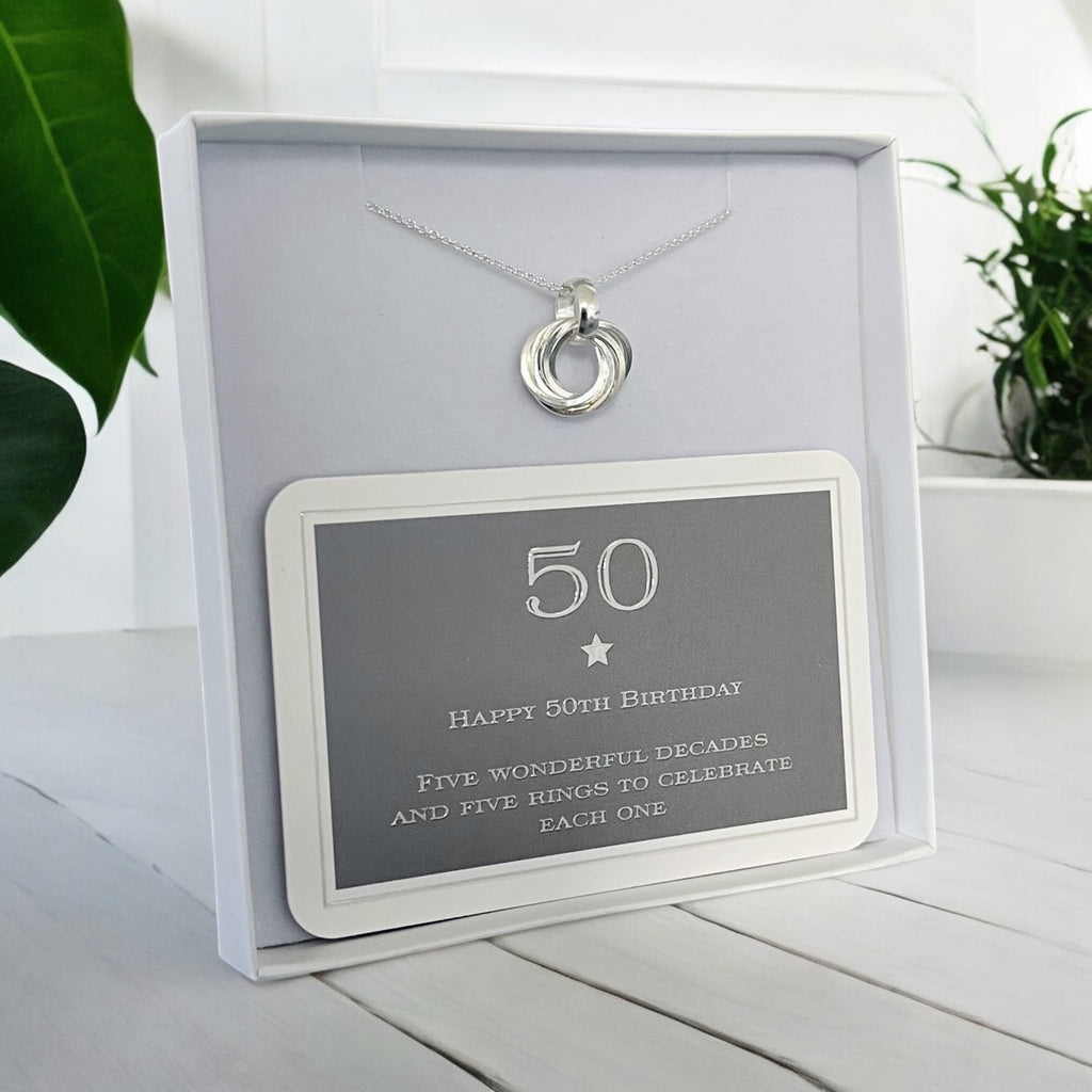 50th Birthday Sterling Silver Ring Necklace