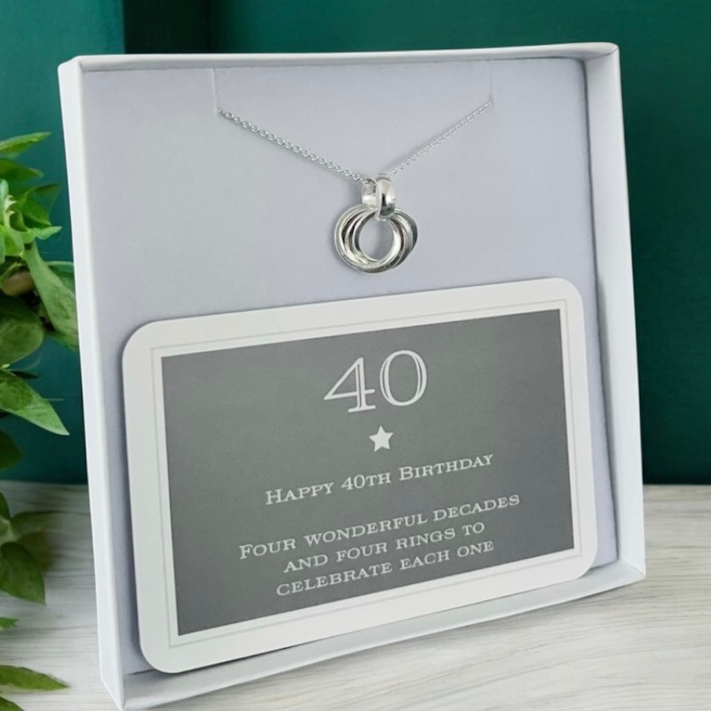 40th Birthday Sterling Silver Rings Necklace
