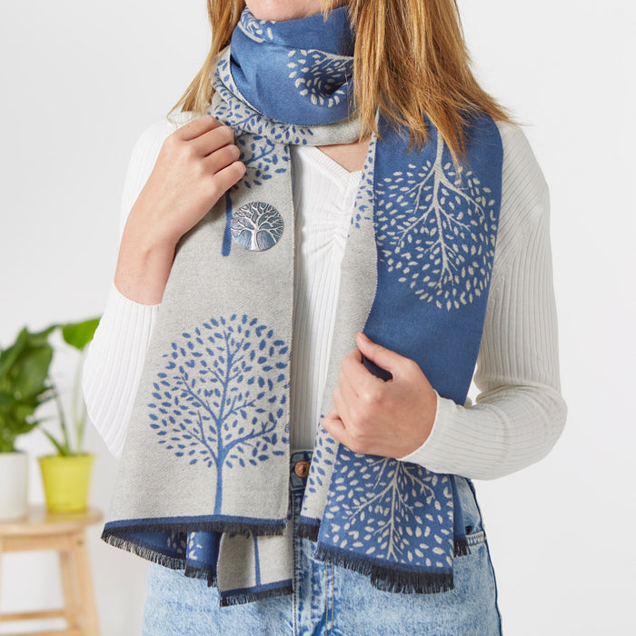 Denim Mulberry Tree Scarf And Magnetic Brooch Set