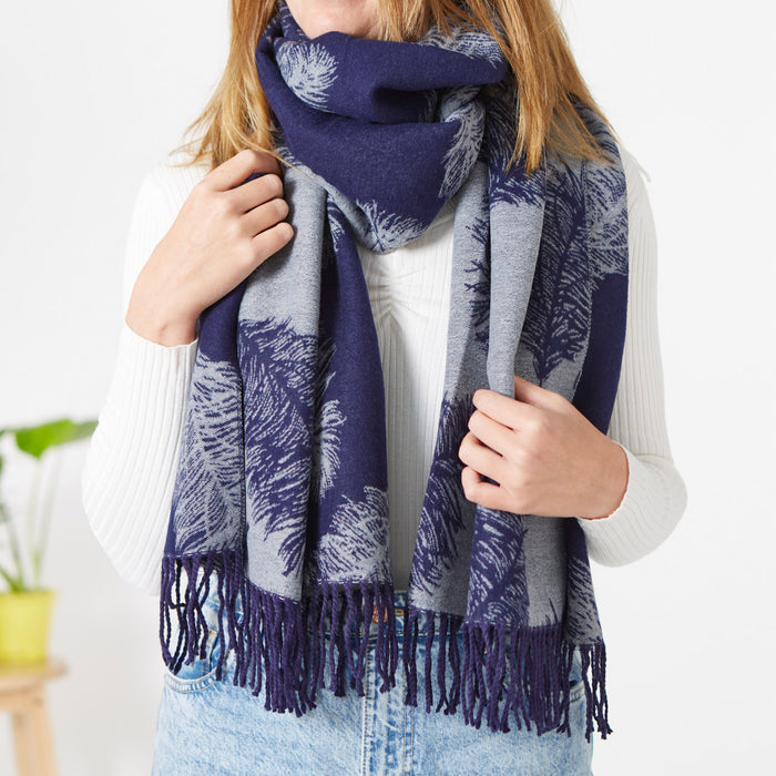 Navy Feather Print Scarf