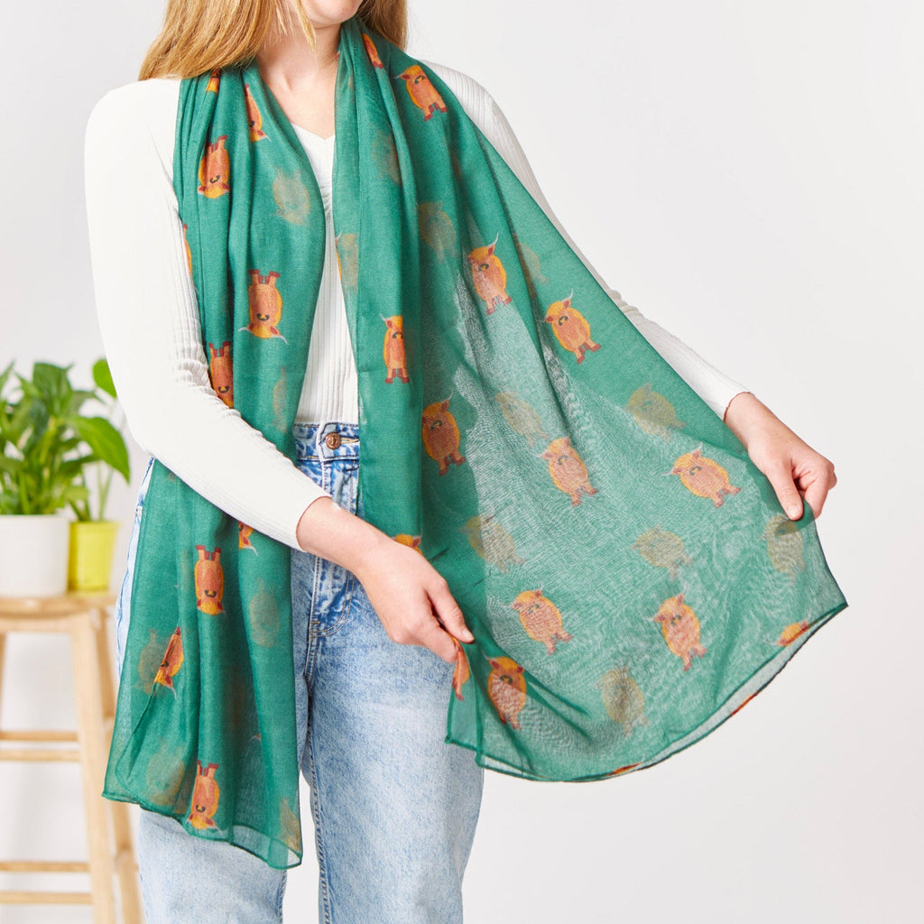 Green Highland Cow Print Scarf