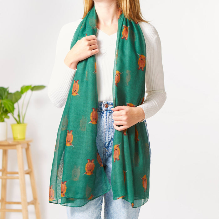 Green Highland Cow Print Scarf