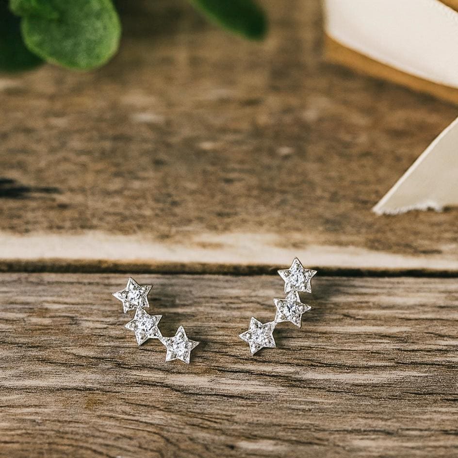 Sterling Silver Cubic Zirconia Star Stud Earrings: Celestial Jewellery