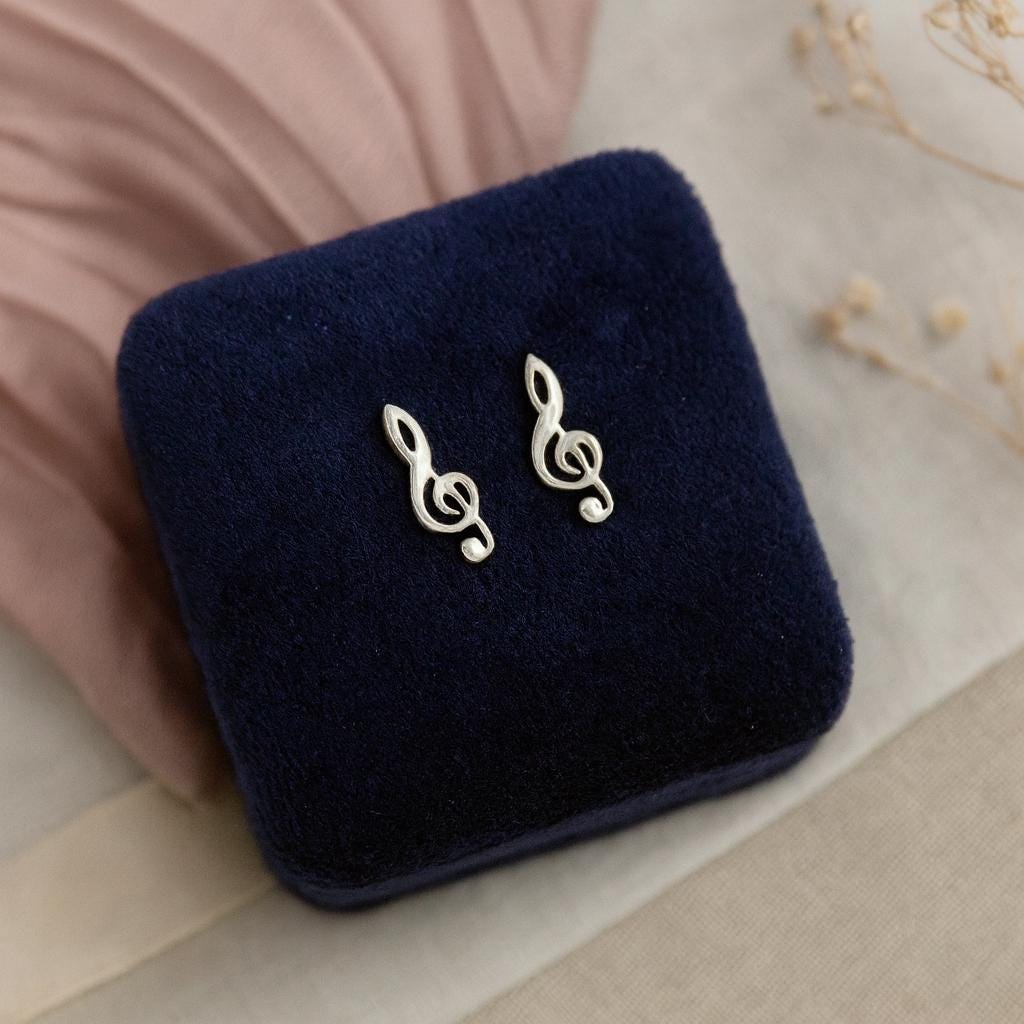 Sterling Silver Music Note Stud Earrings: 925 Silver Treble Clef