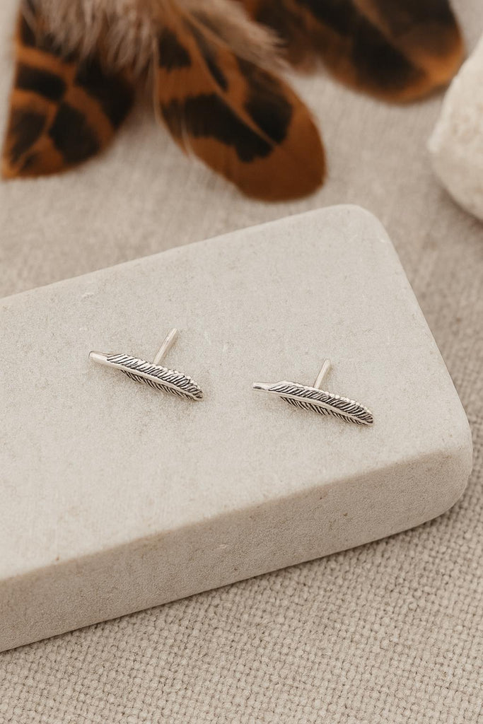 Sterling Silver Feather Stud Earrings: Dainty Leaf Design