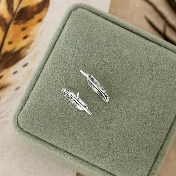 Sterling Silver Feather Stud Earrings: Dainty Leaf Design