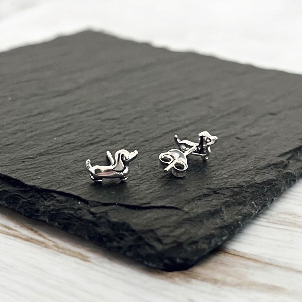 Sterling Silver Dachshund Stud Earrings: Sausage Dog Jewellery Gift