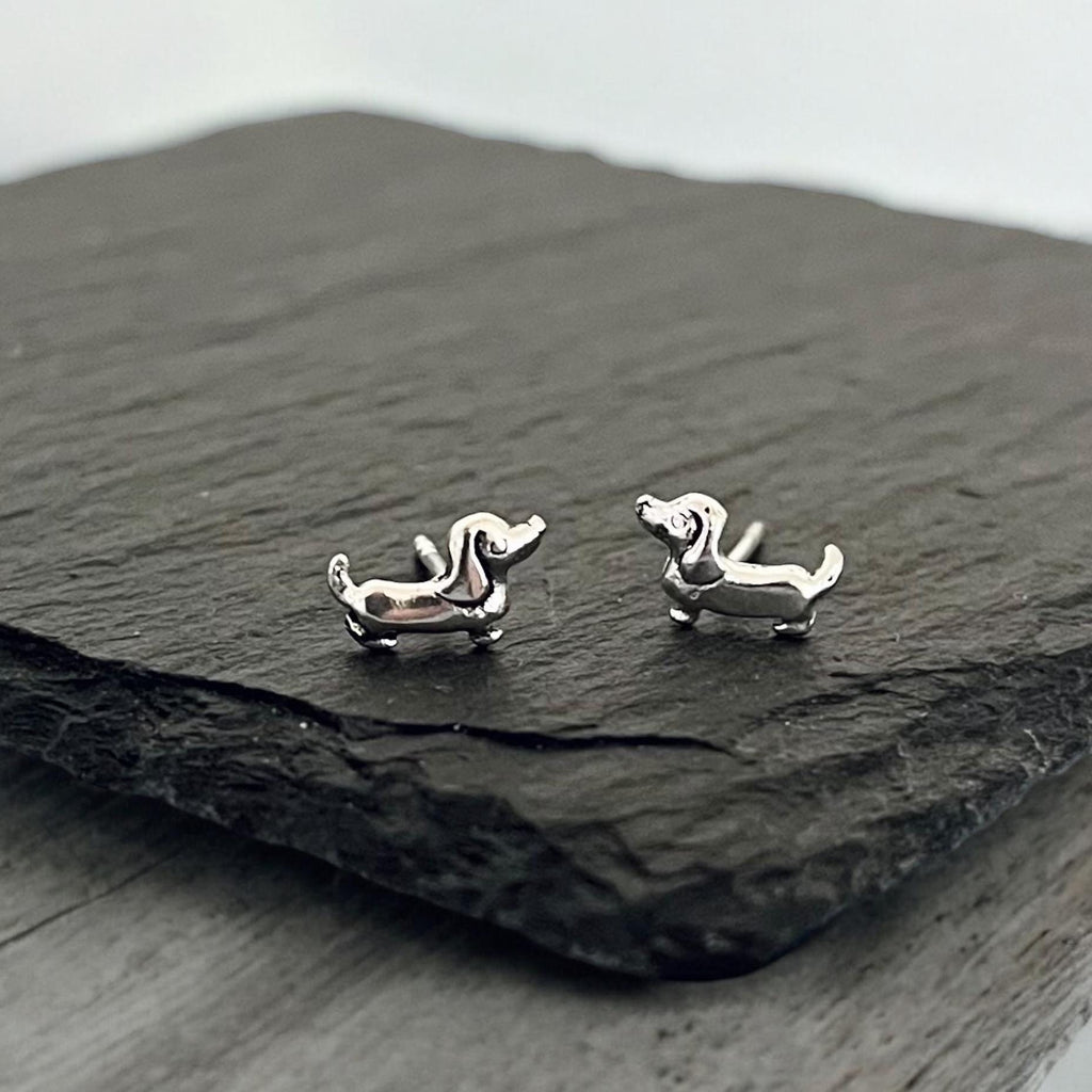 Sterling Silver Dachshund Stud Earrings: Sausage Dog Jewellery Gift