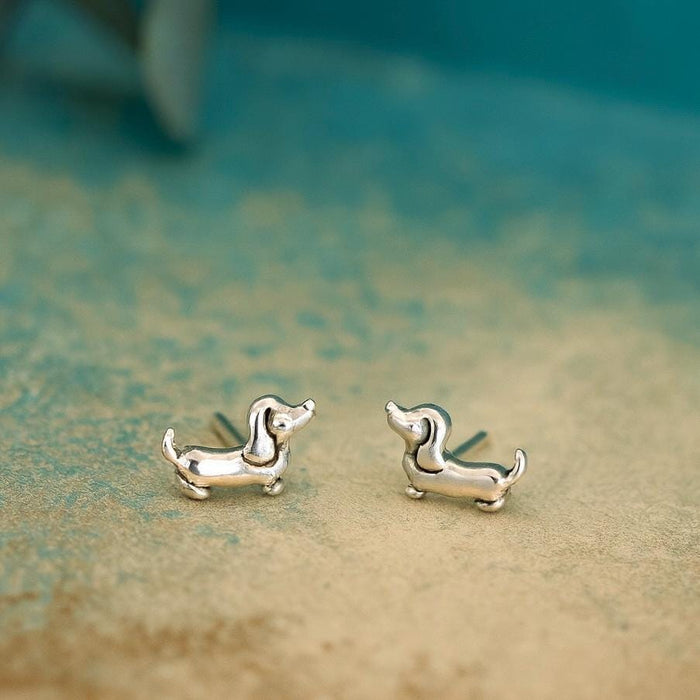 Sterling Silver Dachshund Stud Earrings: Sausage Dog Jewellery Gift