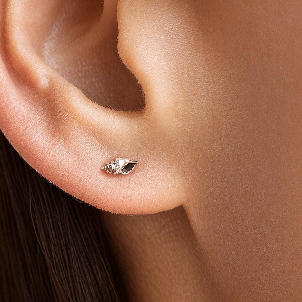 Sterling Silver Conch Shell Stud Earrings: Coastal Jewellery