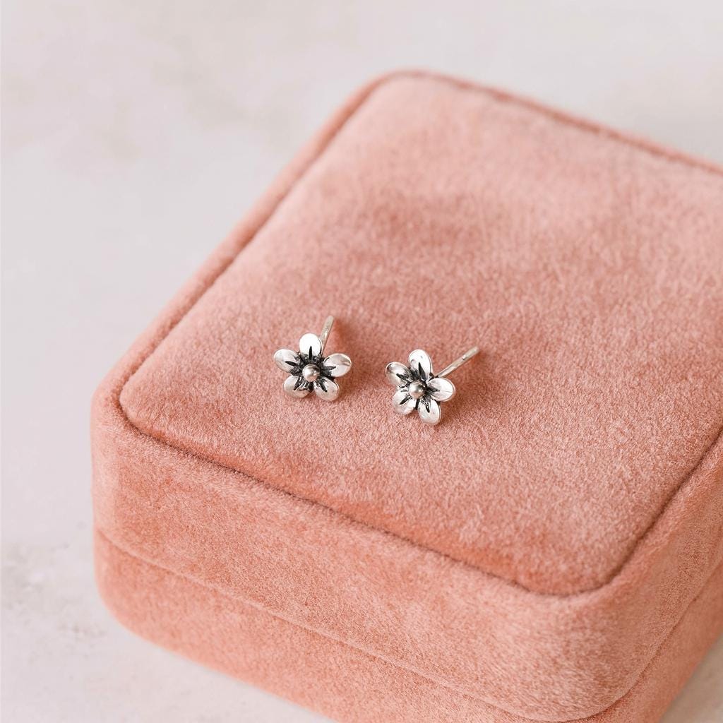 Sterling Silver Flower Petal Stud Earrings: Dainty Floral Jewellery