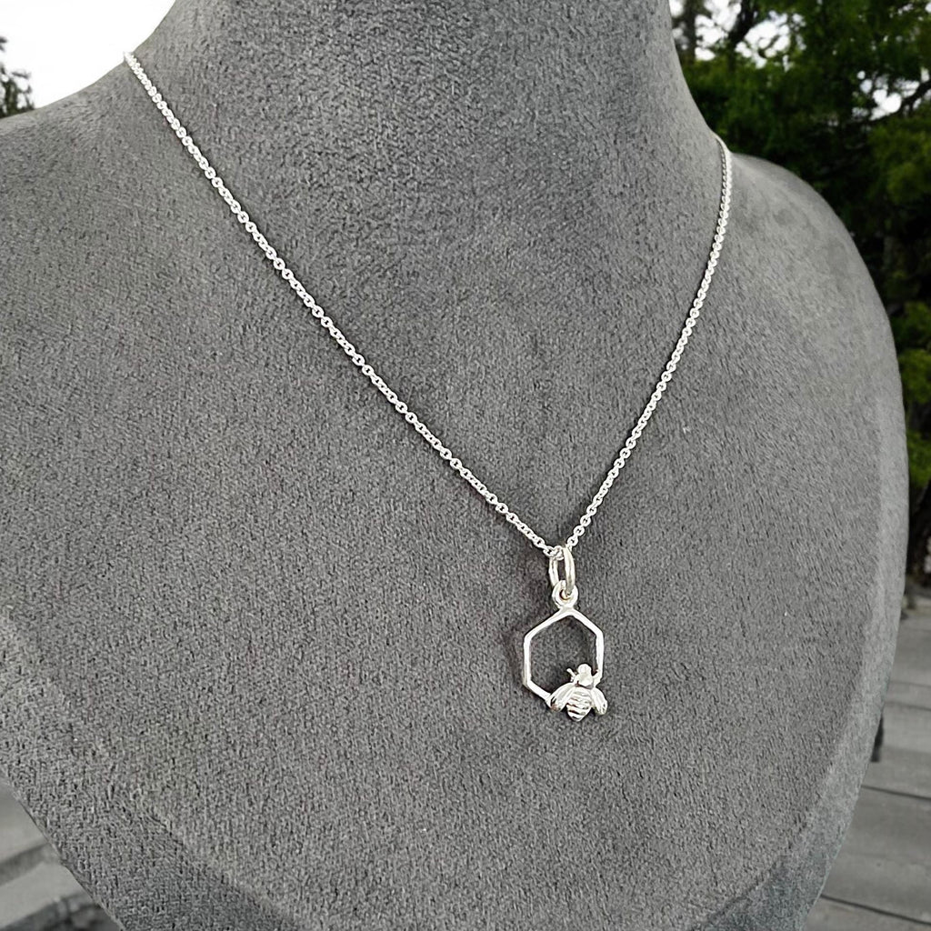 Sterling Silver Honeycomb Bee Pendant Necklace, Nature Inspired Jewellery, Bee Lover Gift
