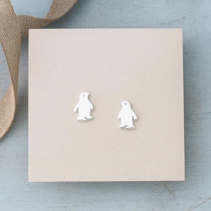 Sterling Silver Penguin Stud Earrings: Animal Lover Gift