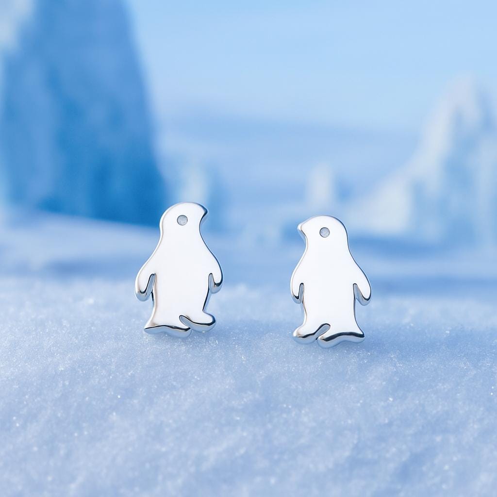 Sterling Silver Penguin Stud Earrings: Animal Lover Gift