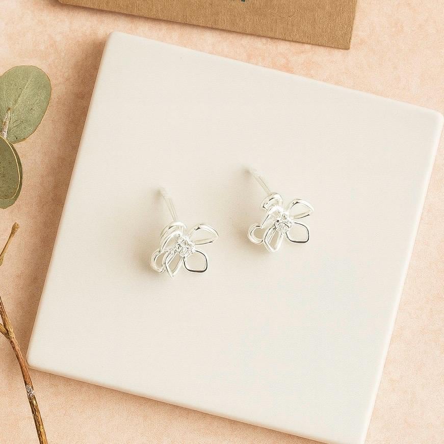 Sterling Silver Flower Stud Earrings: Cubic Zirconia Petal Design