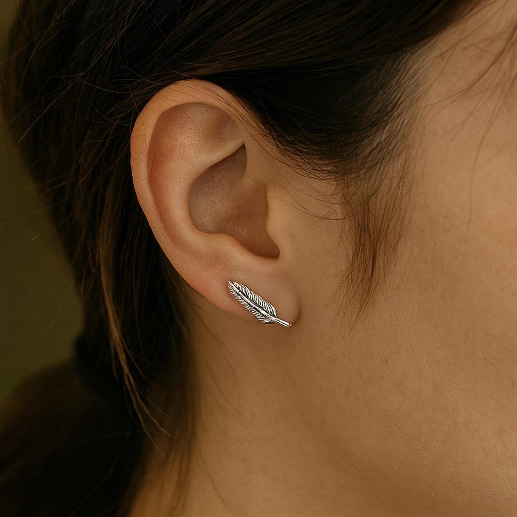 Sterling Silver Feather Stud Earrings: Dainty Leaf Design