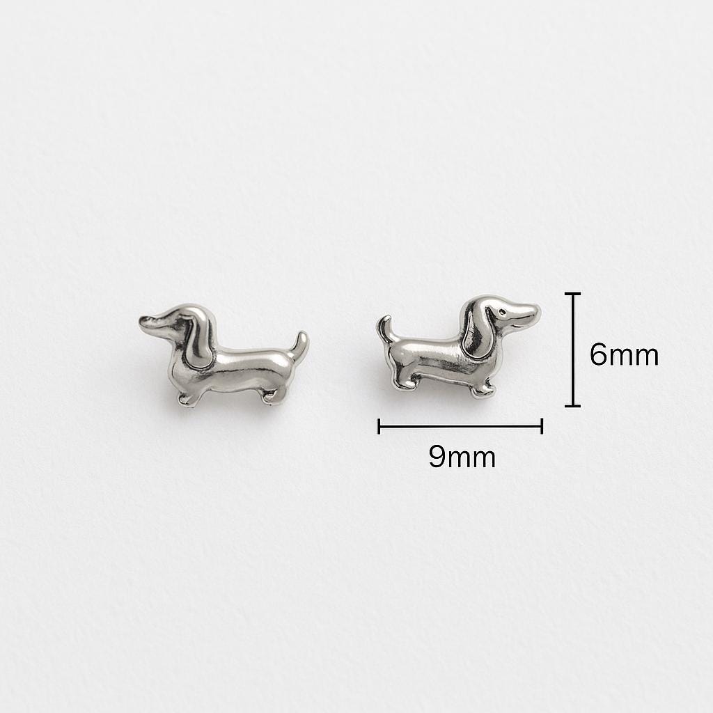 Sterling Silver Dachshund Stud Earrings: Sausage Dog Jewellery Gift