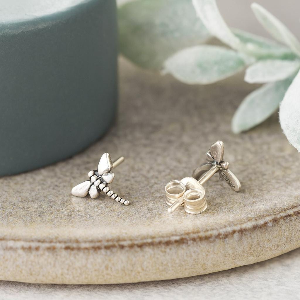 Sterling Silver Dragonfly Stud Earrings: Symbolic Insect Jewellery