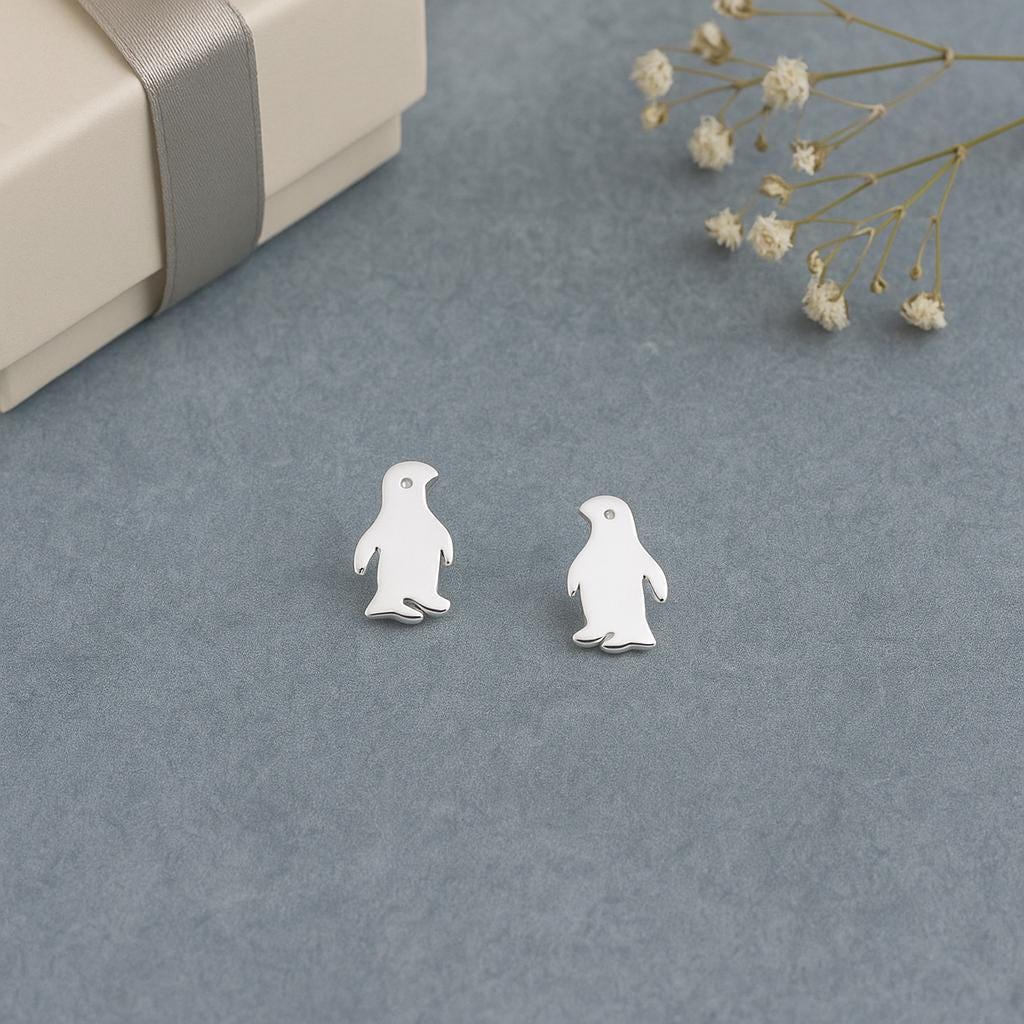 Sterling Silver Penguin Stud Earrings: Animal Lover Gift