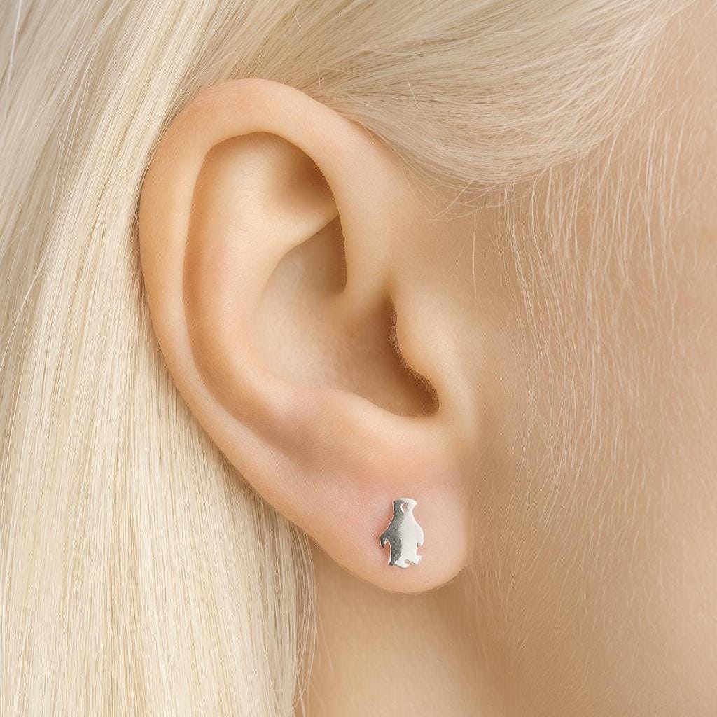 Sterling Silver Penguin Stud Earrings: Animal Lover Gift