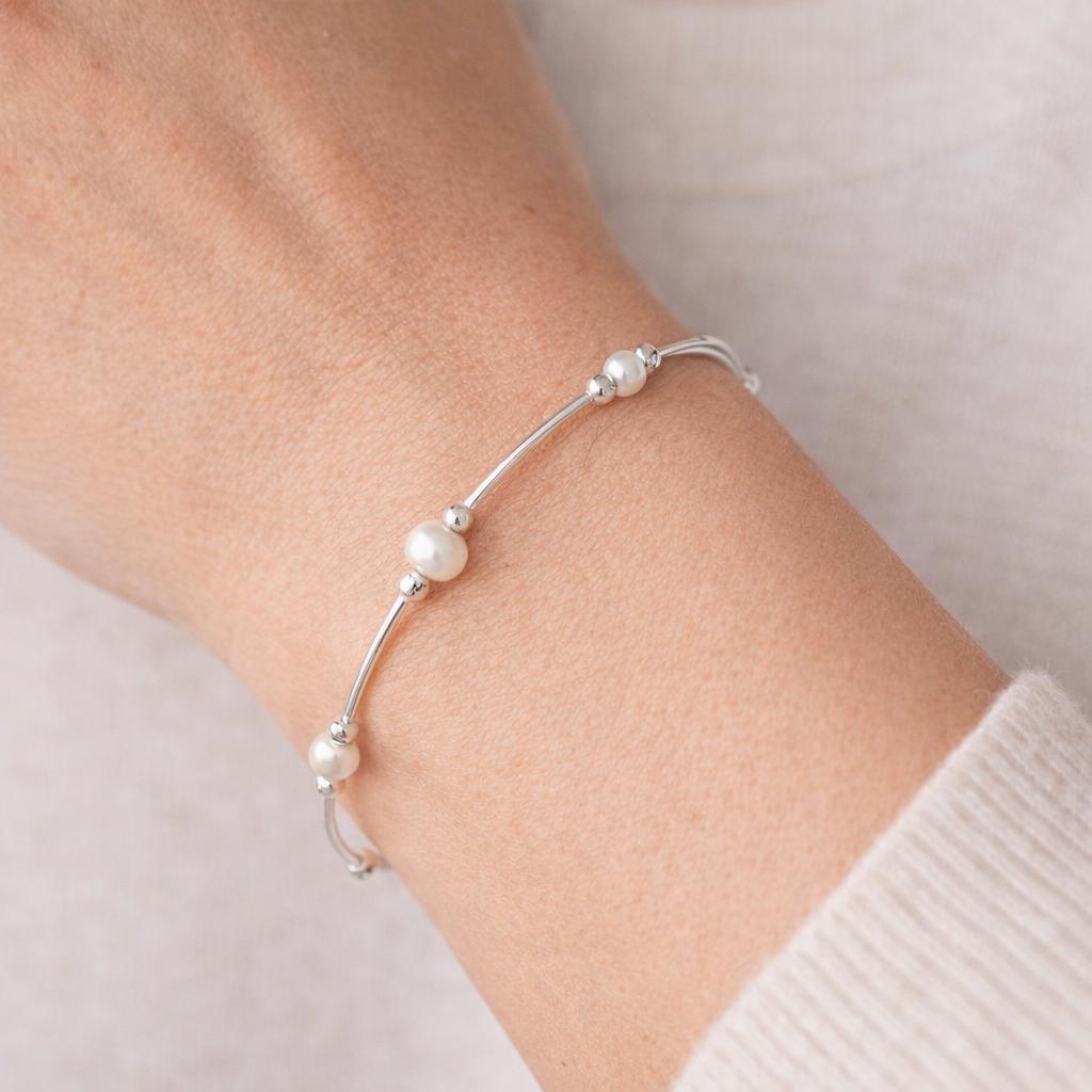 40th Birthday Sterling Silver Four Pearl Bracelet:Milestone Birthday Gift