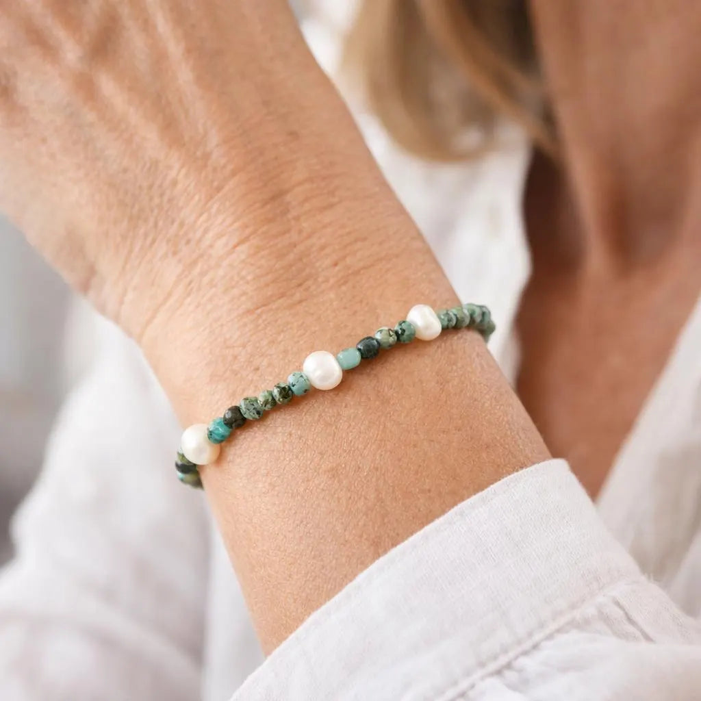 50th Birthday Sterling Silver Five Pearl Beaded Bracelet:Milestone Birthday Gift