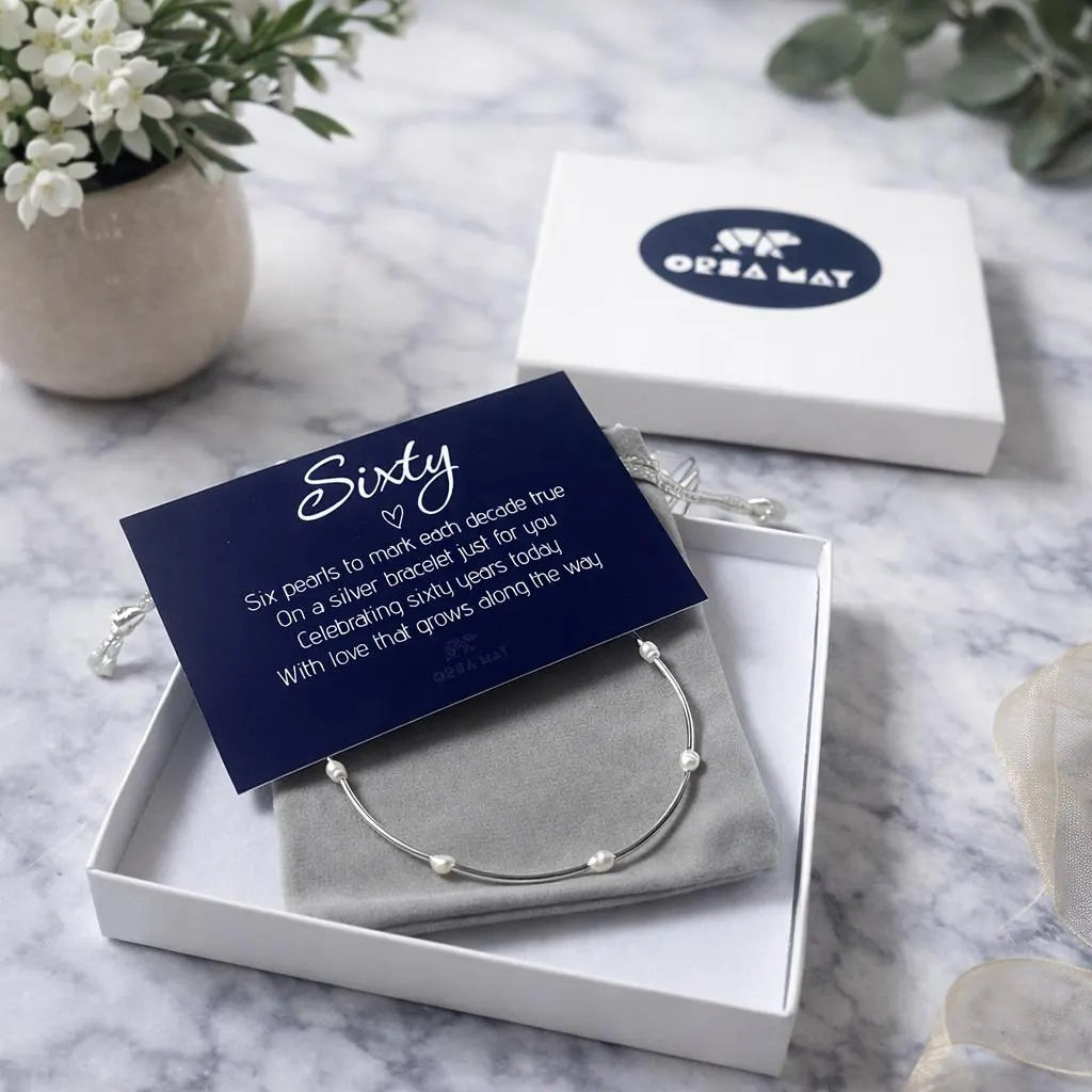 60th Birthday Sterling Silver Six Pearl Bracelet