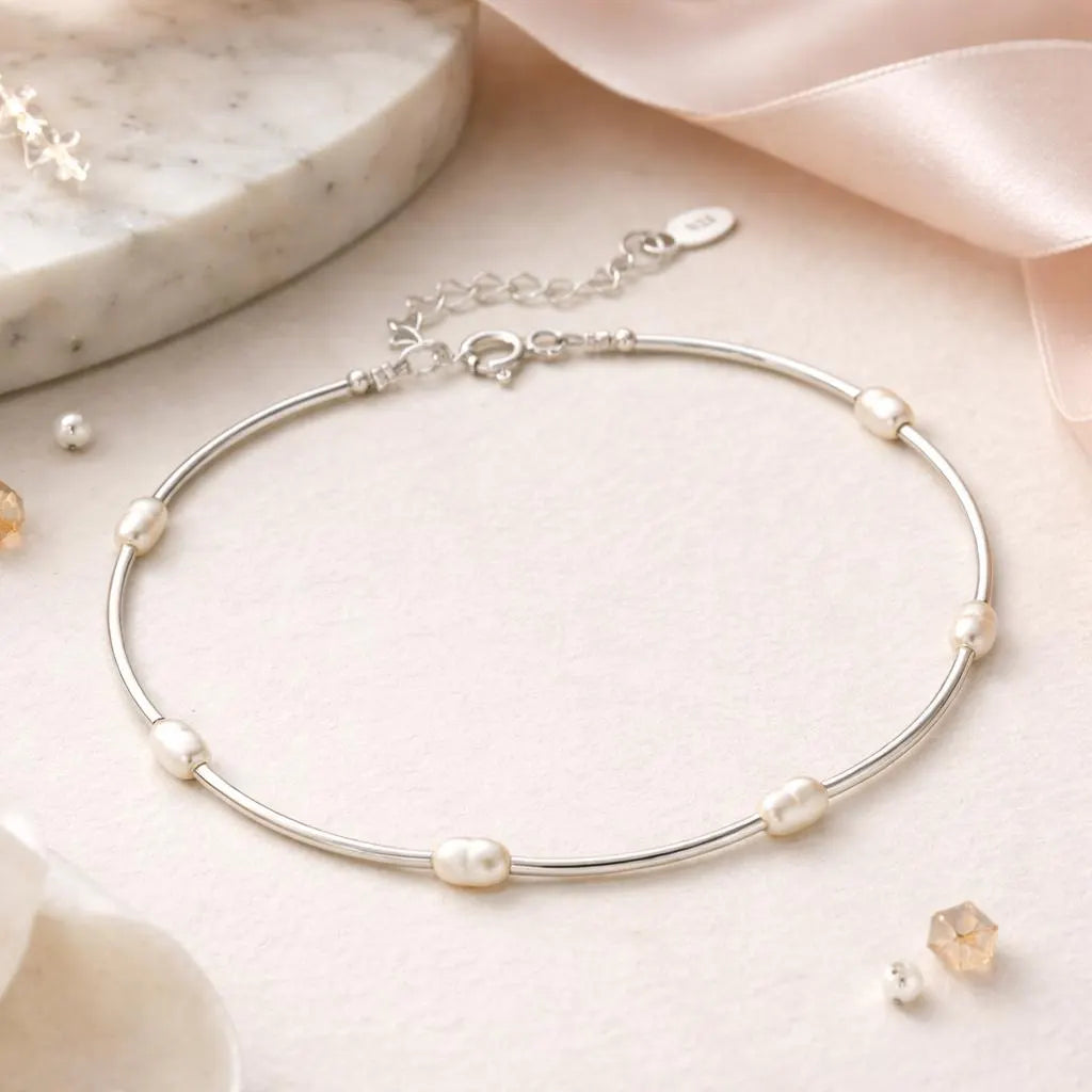 60th Birthday Sterling Silver Six Pearl Bracelet