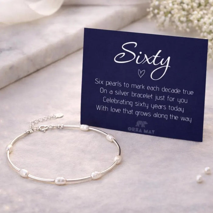 60th Birthday Sterling Silver Six Pearl Bracelet
