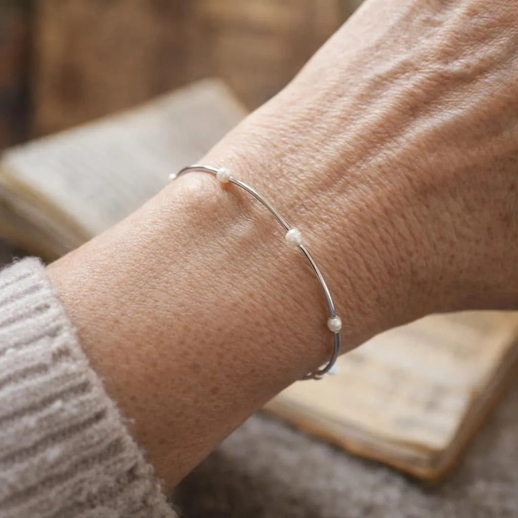 60th Birthday Sterling Silver Six Pearl Bracelet