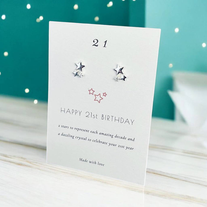 21st Birthday Sterling Silver Star Stud Earrings
