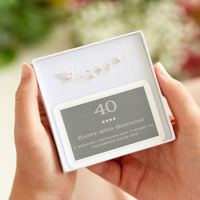 40th Birthday Solid Sterling Silver Four Star Bracelet