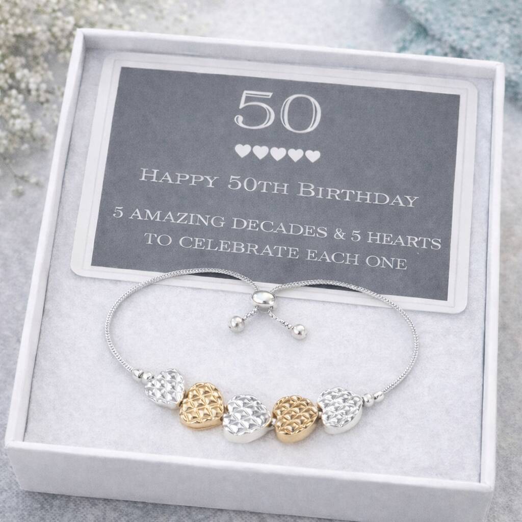 50th Birthday Drawstring Five Heart Bracelet