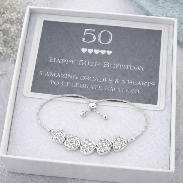 50th Birthday Drawstring Five Heart Bracelet