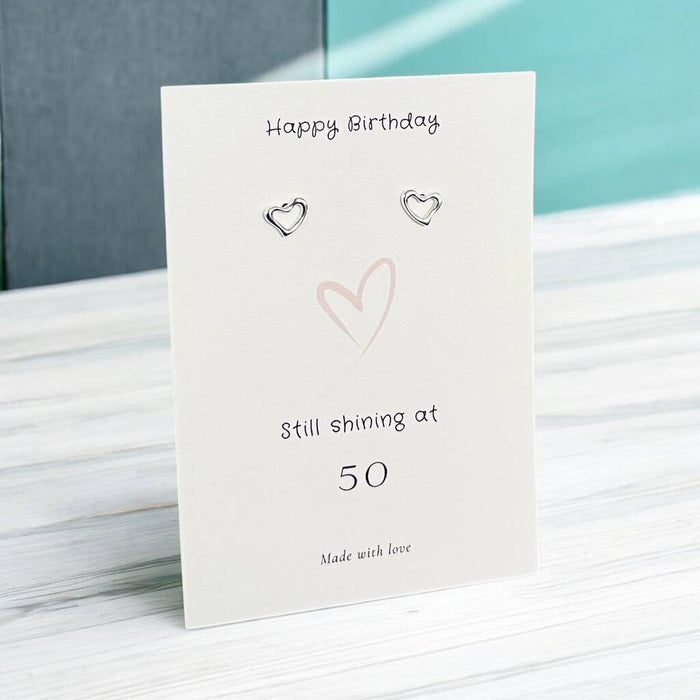 50th Birthday Still Shining Sterling Silver Heart Earrings