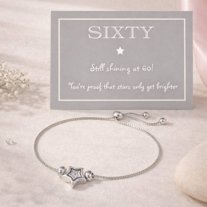 60th Birthday Star Charm Drawstring Bracelet