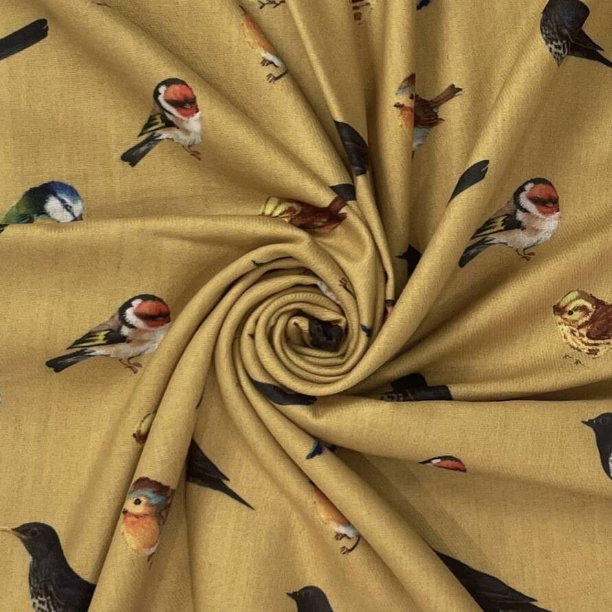 Bird Print Cotton Tassel Scarf