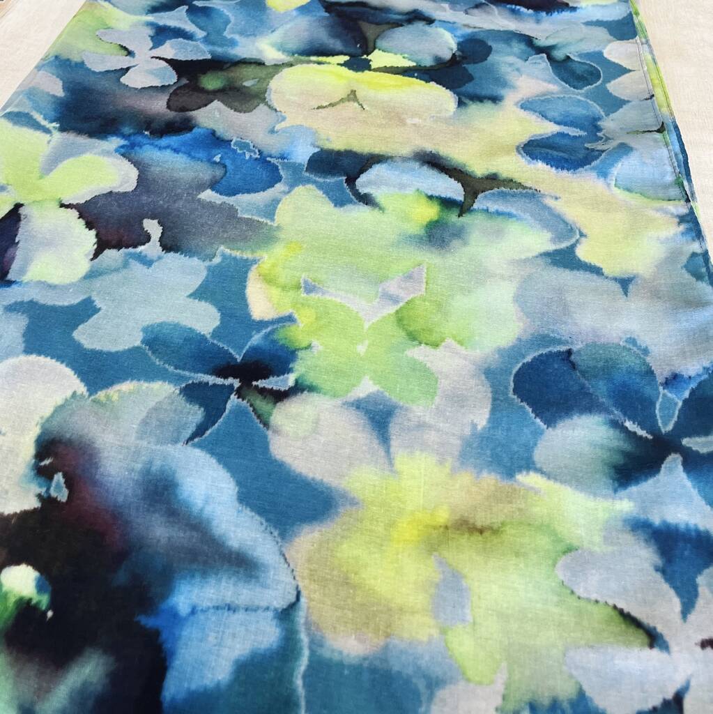 Blue And Green Tie Dye Floral Print Scarf