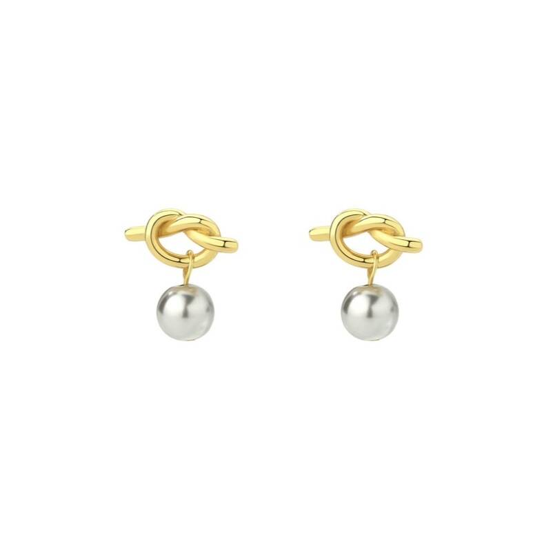 Bridesmaids Gold Plated Knot And Pearl Stud Earrings