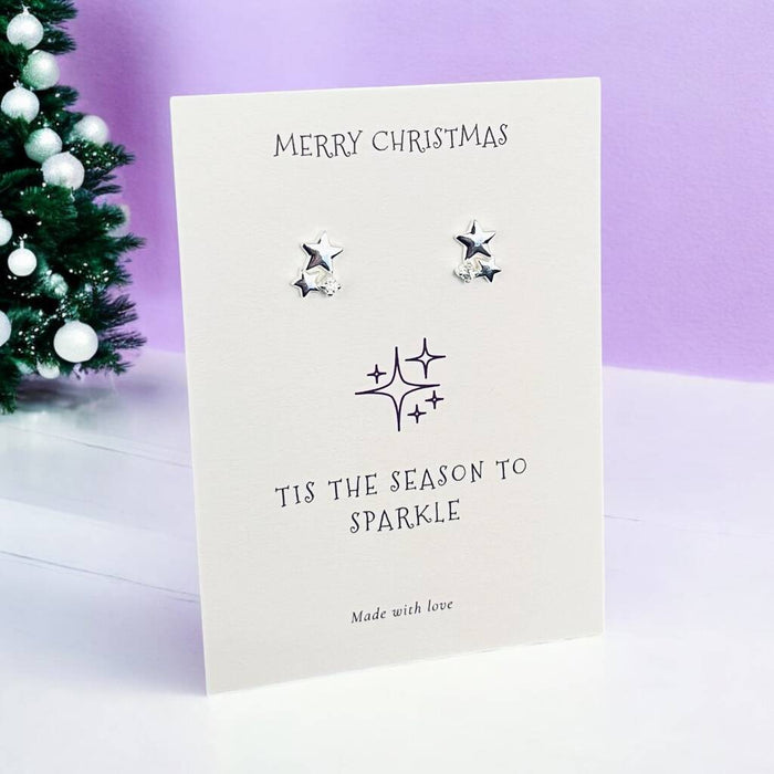 Christmas Sparkle Sterling Silver Star Stud Earrings