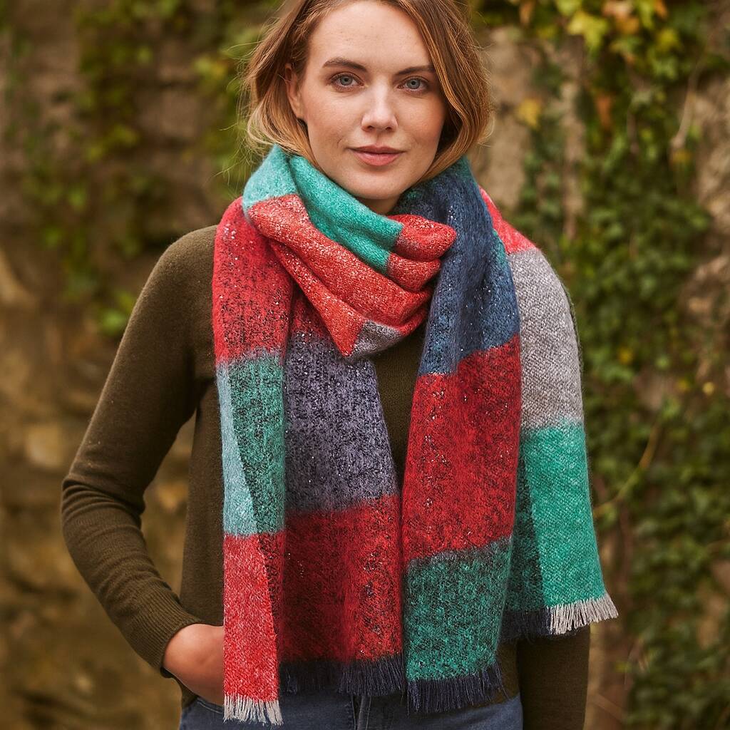 Christmas Square Check Sequin Winter Scarf