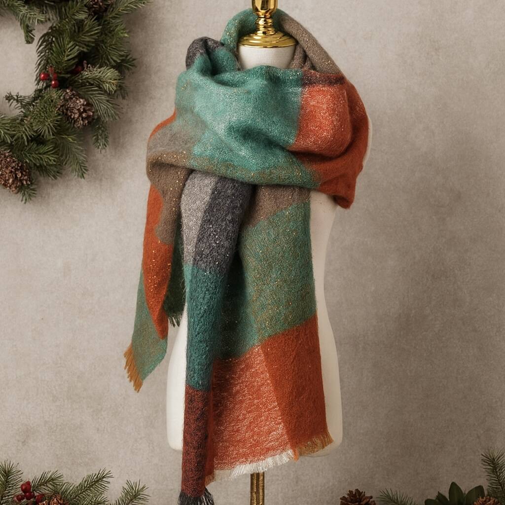 Christmas Square Check Sequin Winter Scarf