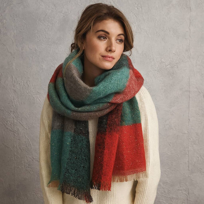 Christmas Square Check Sequin Winter Scarf