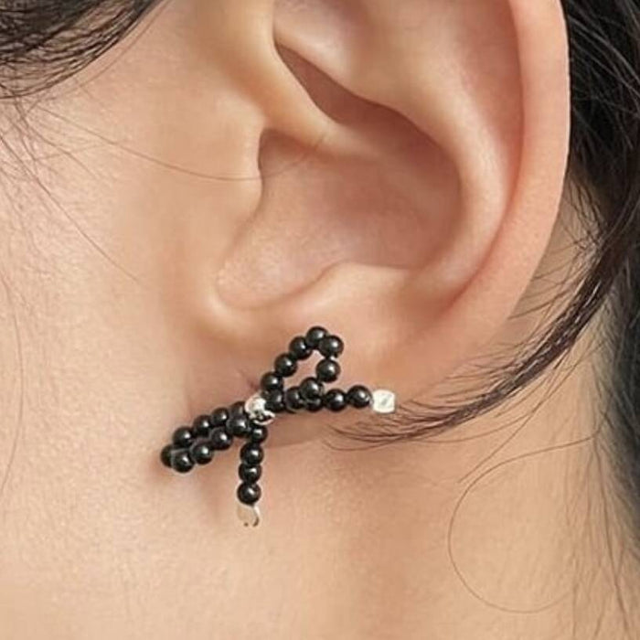 Cream Or Black Pearl Bow Earrings